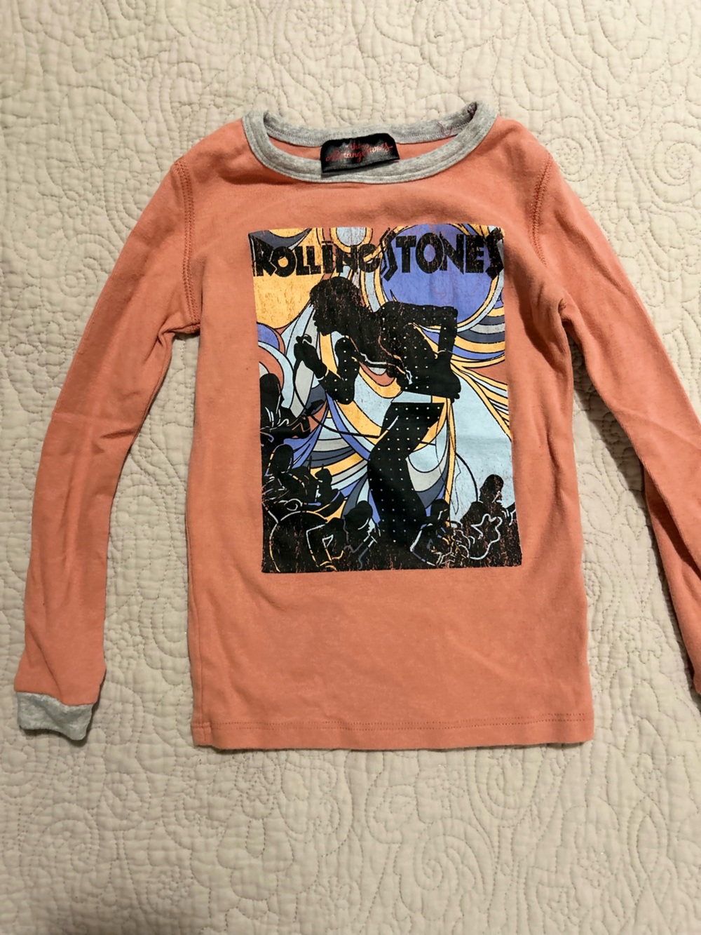Rolling Stones Graphic Long Sleeve Tee Orange Gray Vintage Style